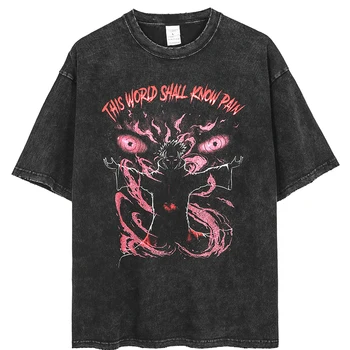 Anime Bolesť Vytlačené T Shirt Mužov Retro Umyté 100% Bavlna Topy Tees Harajuku Tričko 2021 Streetwear Hip Hop Muž T-shirts